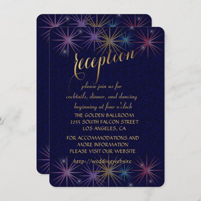 Convite Elegant Gold Foil Blue Glitter Reception Enclosure (Frente/Verso)