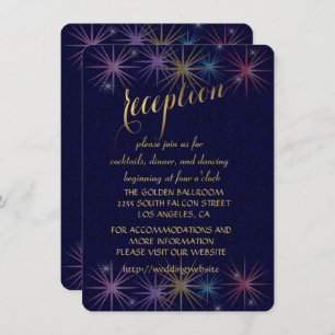 Convite Elegant Gold Foil Blue Glitter Reception Enclosure