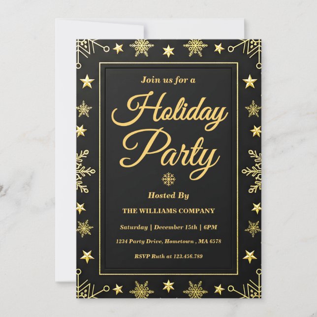 Convite Elegant Gold Foil Corporate Holiday Party (Frente)