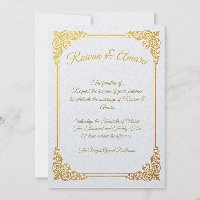 Convite Elegant Gold Foil Royal Wedding Invitation  (Frente)