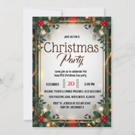Convite Elegant Gold Frame Christmas Party Invitation