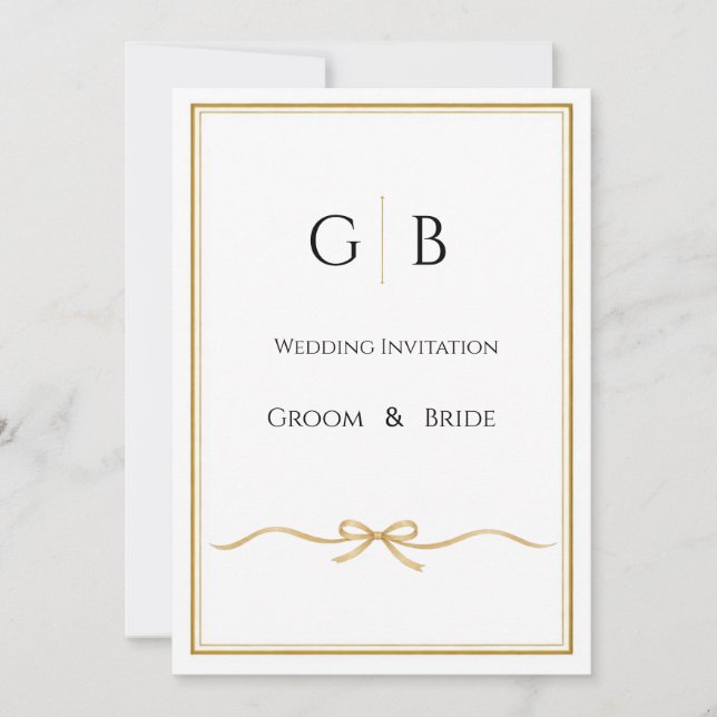 Convite Elegant Gold Frame Monogram Wedding Invitation (Frente)