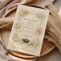 Elegant Gold Geometric Floral Graduation Celebrati