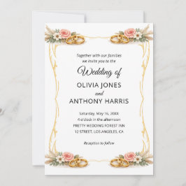 Convite Elegant Gold Geometric Rustic Floral Wedding 