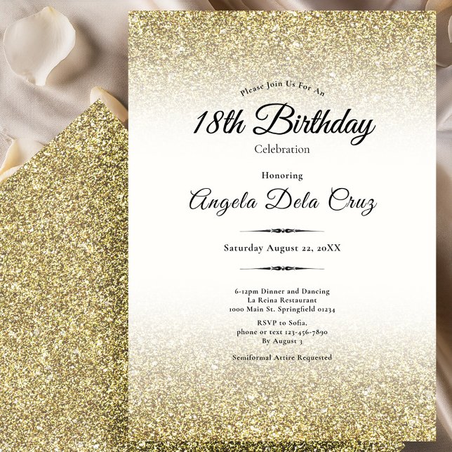 Convite Elegant Gold Glitter 18th Birthday Debut (Criador carregado)