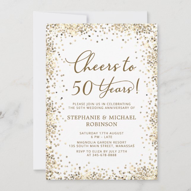 Convite Elegant Gold Glitter 50th Wedding Anniversary (Frente)