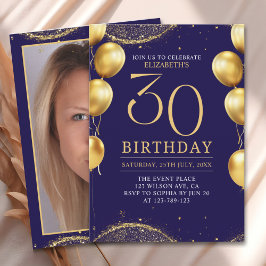 Convite Elegant Gold Glitter Birthday 30th with Balloons