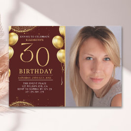 Convite Elegant Gold Glitter Birthday 30th With Photo