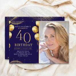 Convite Elegant Gold Glitter Birthday 40th With Photo