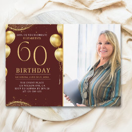 Convite Elegant Gold Glitter Birthday 60th With Photo