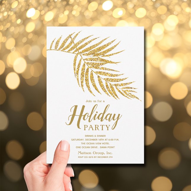 Convite Elegant Gold Glitter Palm Holiday Christmas (Elegant gold faux glitter palm fronds holiday Christmas invitations)