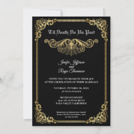 Convite Elegant gold Gothic Halloween wedding Invitation