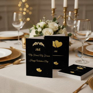 Convite Elegant Gold Heart & Black Gradient Personalized V