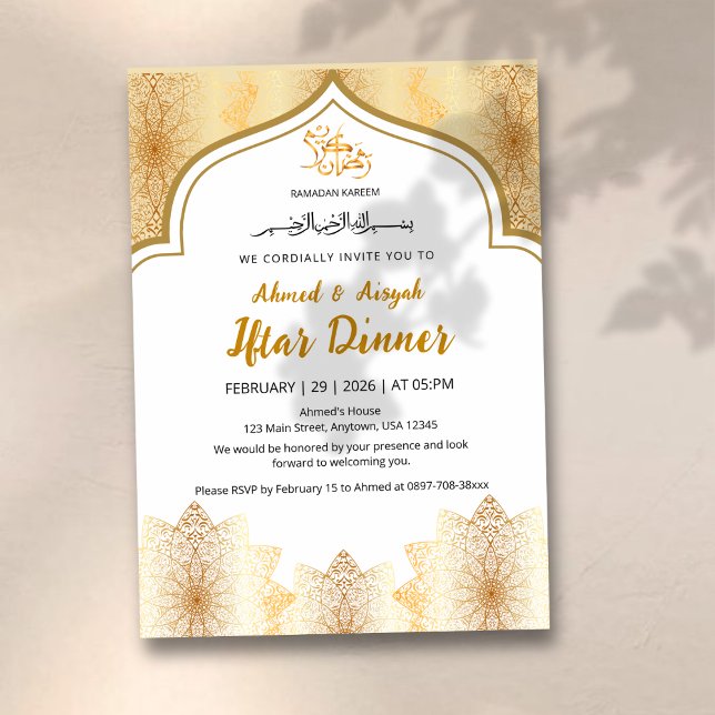 Convite Elegant Gold Islamic Ramadan Iftar Invitation (Criador carregado)