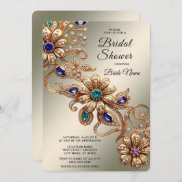 Convite Elegant Gold Jewel Flowers Bridal Shower