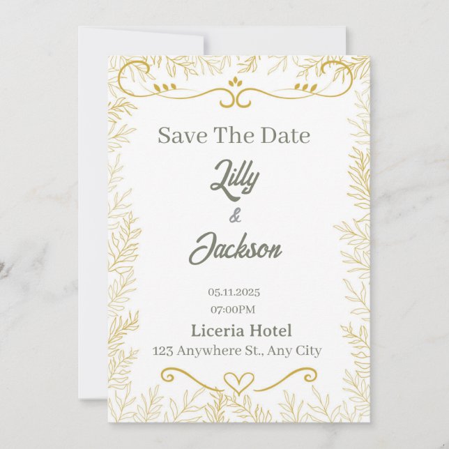 Convite Elegant Gold Leaf Save the Date Card | Modern Wedd (Frente)