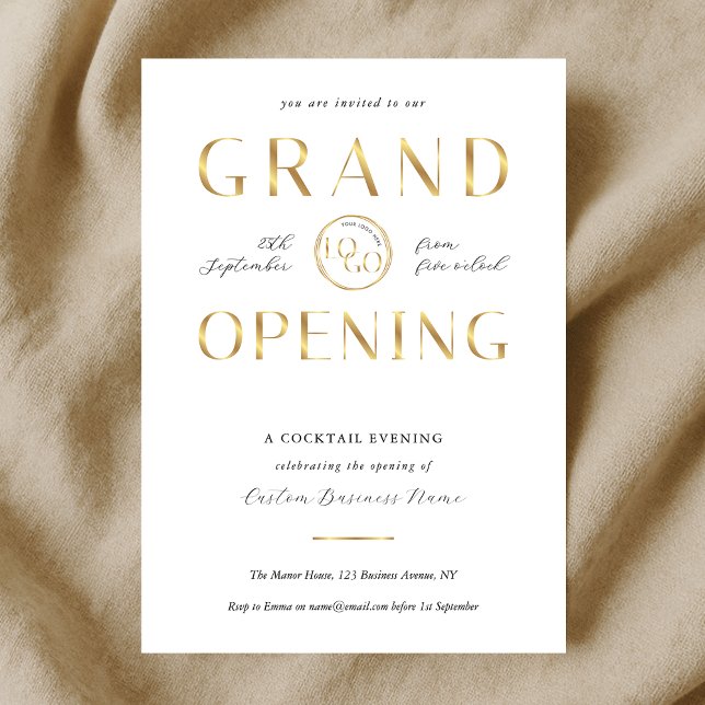 Convite Elegant Gold Logo Business Grand Opening Modern (Criador carregado)