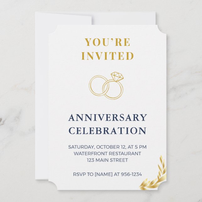 Convite Elegant Gold & Navy Wedding Anniversary Invitation (Frente)