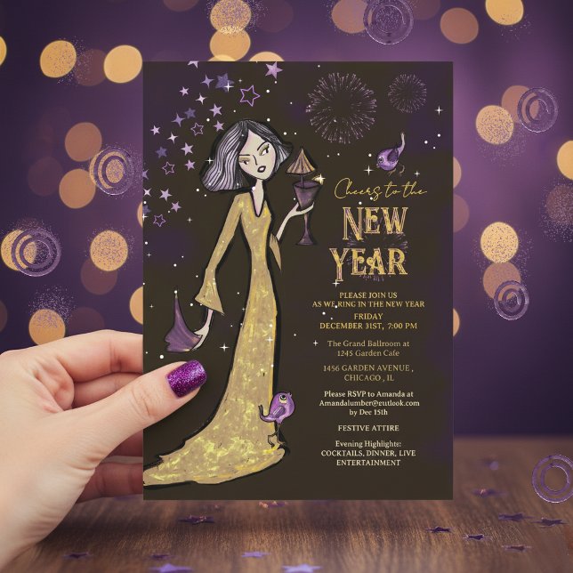 Convite Elegant Gold Purple Corporate New Year Glamorous  (Elegant Gold Purple Corporate New Year Glamorous Invitation)