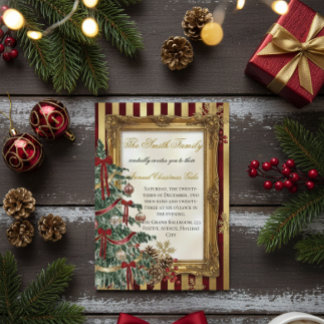 Convite Elegant Gold & Red Christmas Party Invitation