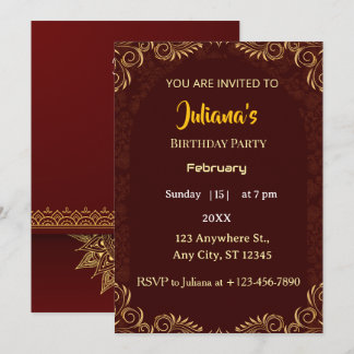Convite Elegant Gold Red Royal Minimal Birthday Invitation