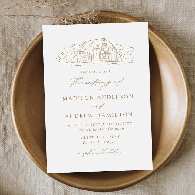 Convite Elegant Gold Rustic Barn Wedding (Criador carregado)