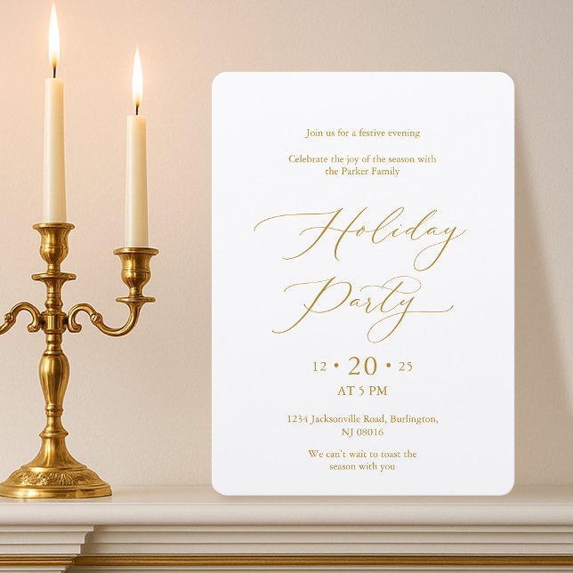 Convite Elegant Gold Script Holiday Party Invitation (Criador carregado)
