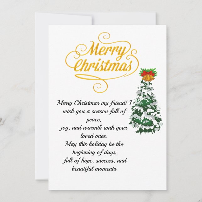 Convite Elegant Gold Script Merry Christmas Card with Tree (Frente)