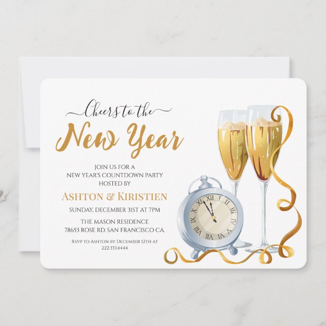 Convite Elegant Gold Script New Year's Eve Countdown Party (Frente)
