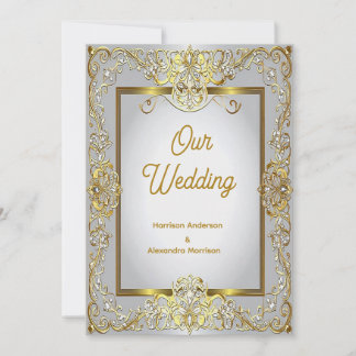 Convite Elegant Gold & Silver Wedding Invitation – Ornate 