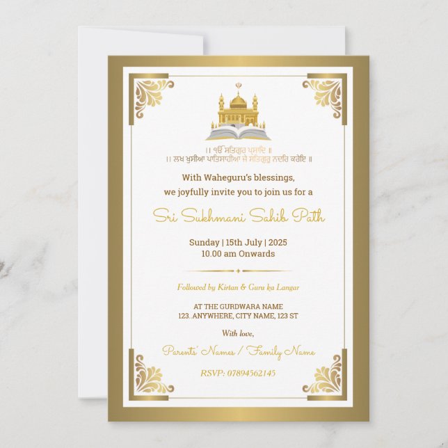 Convite Elegant Gold Sri Sukhmani Sahib Path Invitation (Frente)