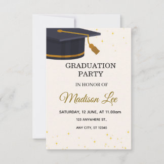 Convite Elegant Gold Stars Graduation Party Invitation