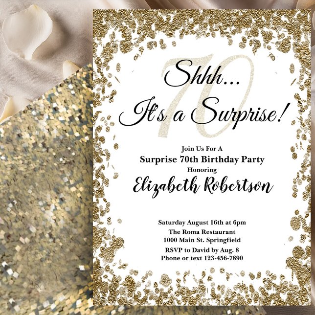 Convite Elegant Gold Surprise 70th Birthday Invitation (Criador carregado)