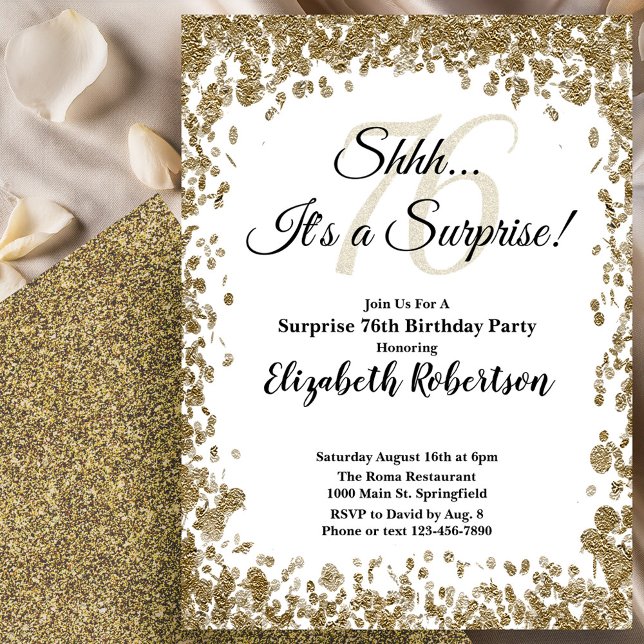 Convite Elegant Gold Surprise 76th Birthday Invitation (Criador carregado)