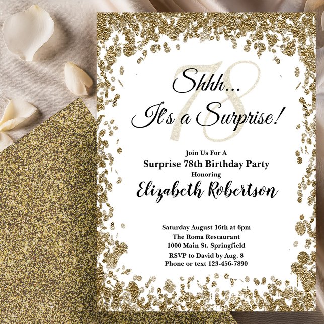 Convite Elegant Gold Surprise 78th Birthday Invitation (Criador carregado)