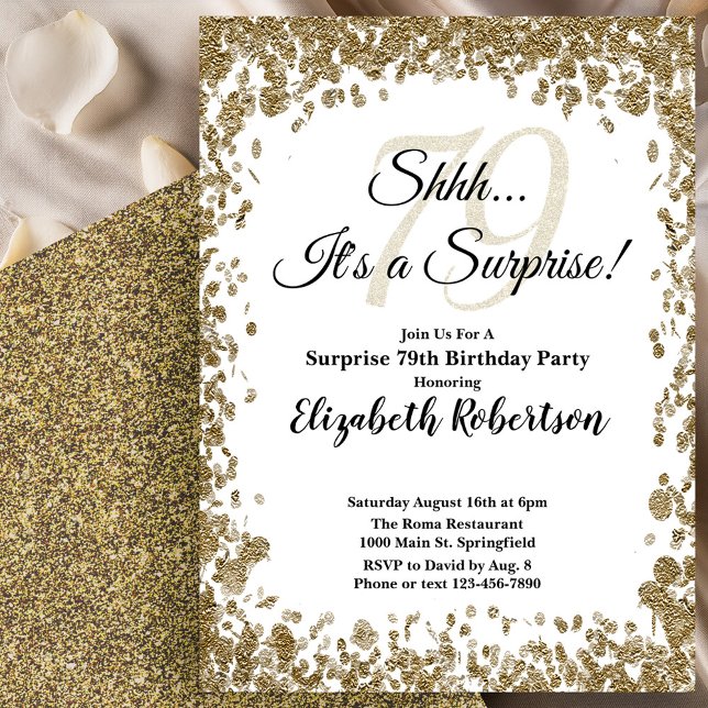 Convite Elegant Gold Surprise 79th Birthday Invitation (Criador carregado)