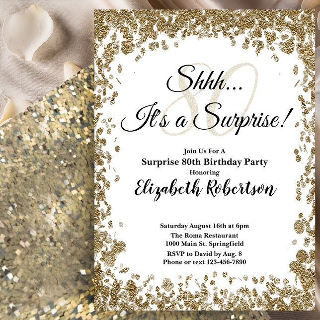 Convite Elegant Gold Surprise 80th Birthday Invitation (Criador carregado)