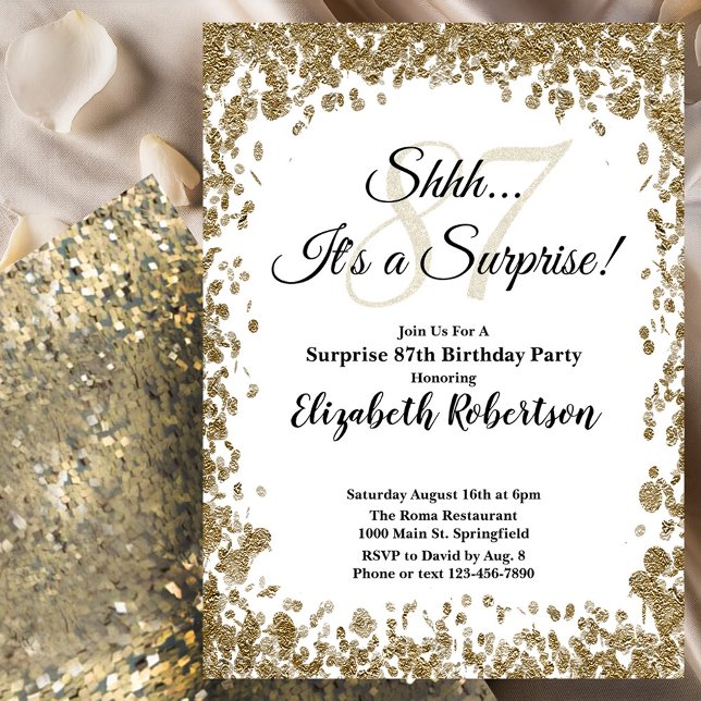 Convite Elegant Gold Surprise 87th Birthday Invitation (Criador carregado)