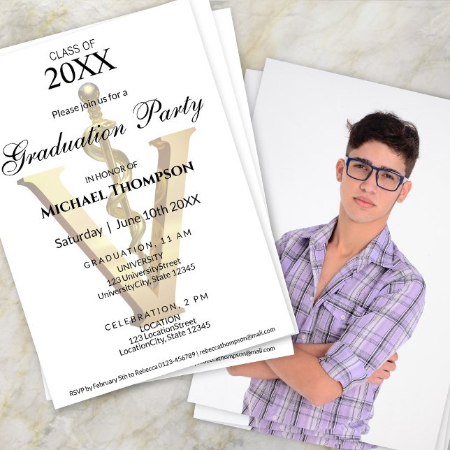 Convite Elegant Gold Veterinary Graduation Party | Photo (Criador carregado)