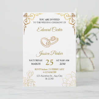 Convite Elegant Gold Wedding Invitation Template Card