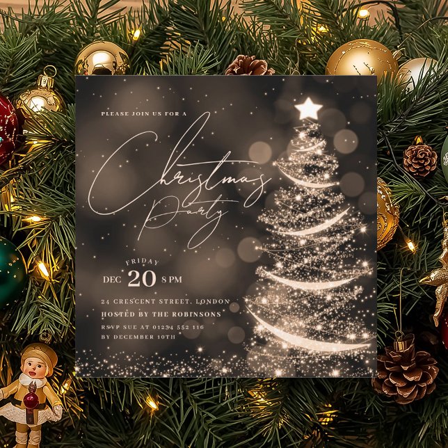 Convite ELEGANT Gold Winter Christmas Tree Party  (ELEGANT Gold Winter Christmas Tree Party Invitation)