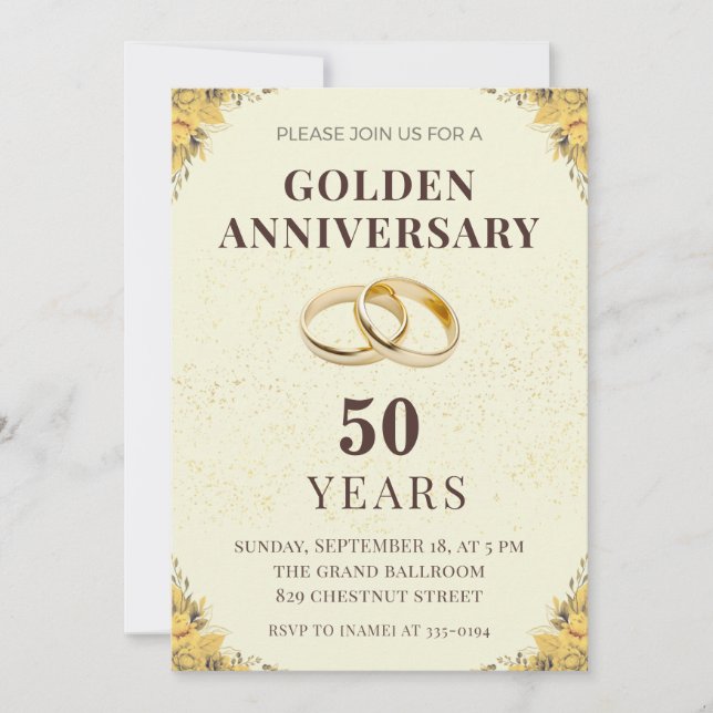 Convite Elegant Golden 50th Wedding Anniversary Invitation (Frente)