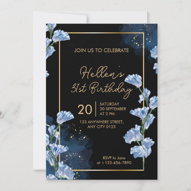 Convite Elegant Golden Floral 31st Birthday Invitation (Frente)