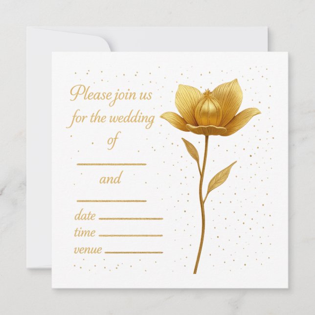 Convite Elegant Golden Flower Wedding Invitation (Frente)