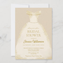 Convite Elegant Golden Wedding Gown Dress Bridal Shower