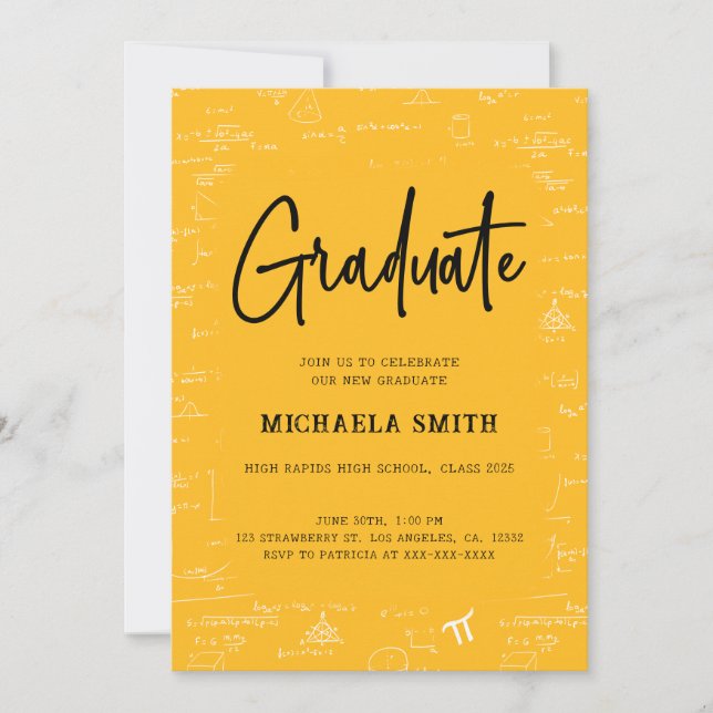 Convite Elegant Golden Yellow Graduate Math Graduation (Frente)