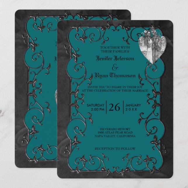 Convite Elegant gothic halloween wedding Invitation (Frente/Verso)
