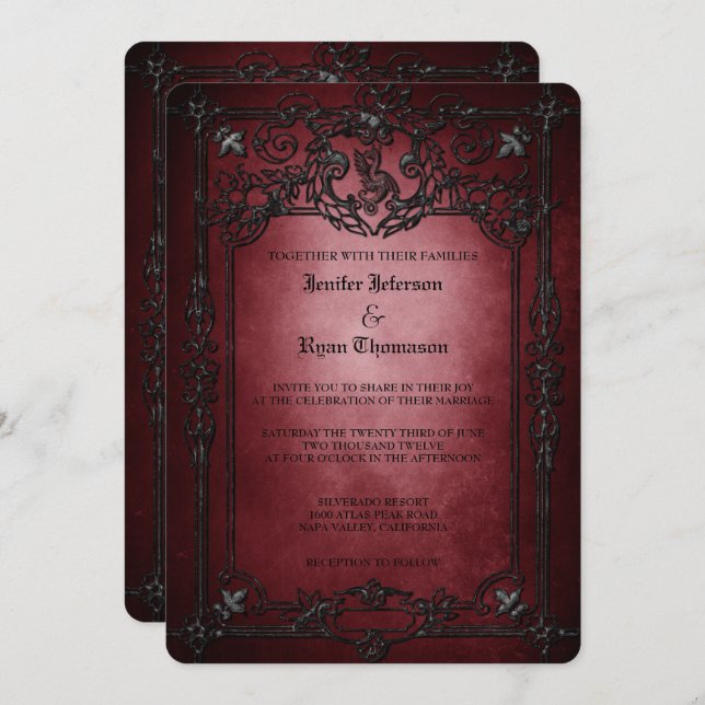 Convite Elegant gothic halloween wedding Invitation (Frente/Verso)