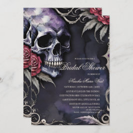 Convite Elegant Gothic Skull & Red Roses Bridal Shower