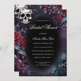 Convite Elegant Gothic Skull & Roses Bridal Shower